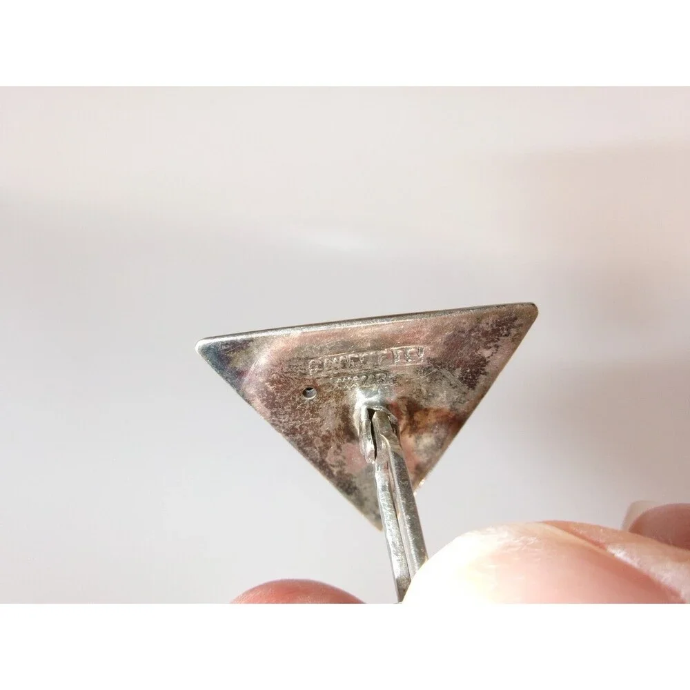 Vintage SIAM Sterling Cufflinks & Tie Clip Bali Dancer Black & Silver Triangles
